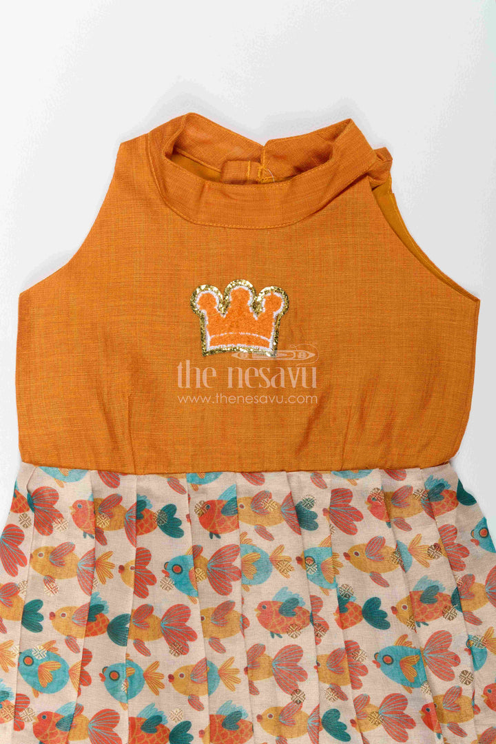 Chanderi Dress for Girls in Orange with an Occasion Ready Finish
