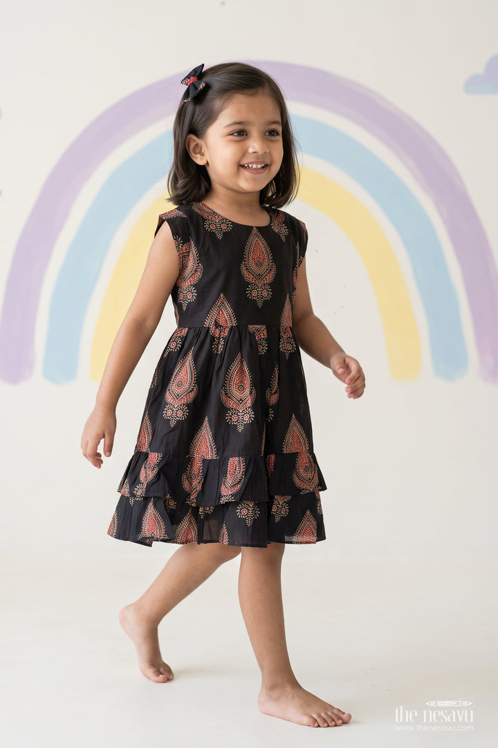 Girls Kalamkari Print Cotton Frock for Birthdays Outings and Festive Days
