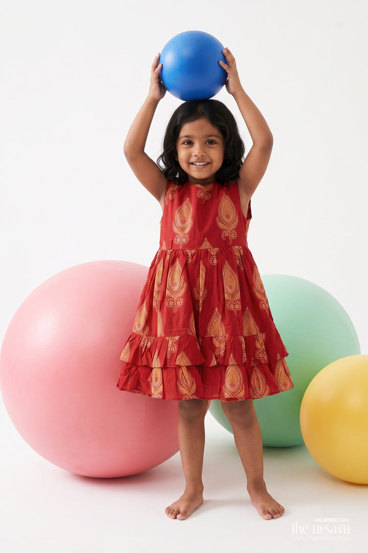Girls Traditional Print Frock for Temple Visits Birthdays and Family Functions
