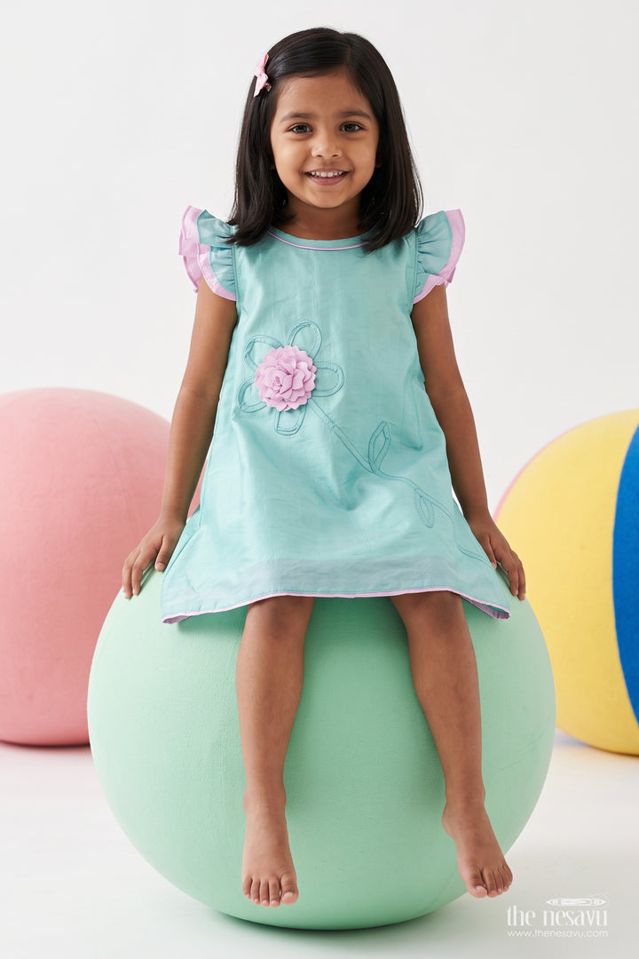 Girls Floral Applique Frock for Playdates Birthdays and Family Outings