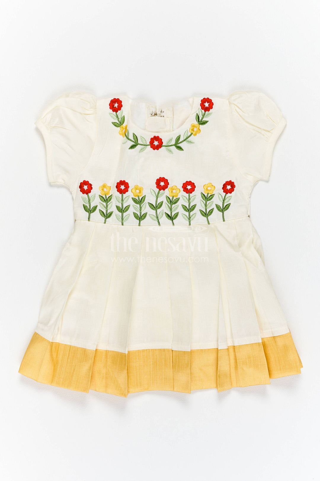 Cotton Dress for Girls with Thread Embroidery for Festive Occasions