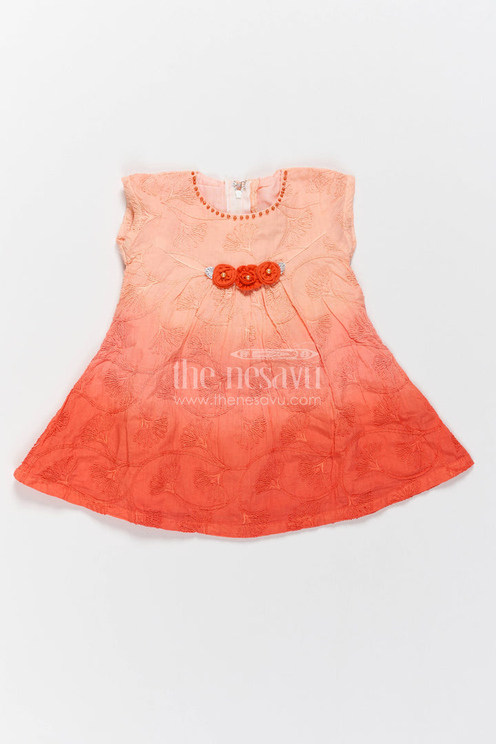 Cotton Dress for Girls in Orange for Traditional Events