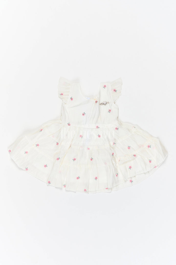 Girls Chanderi Frock in Off White with Thread Embroidery