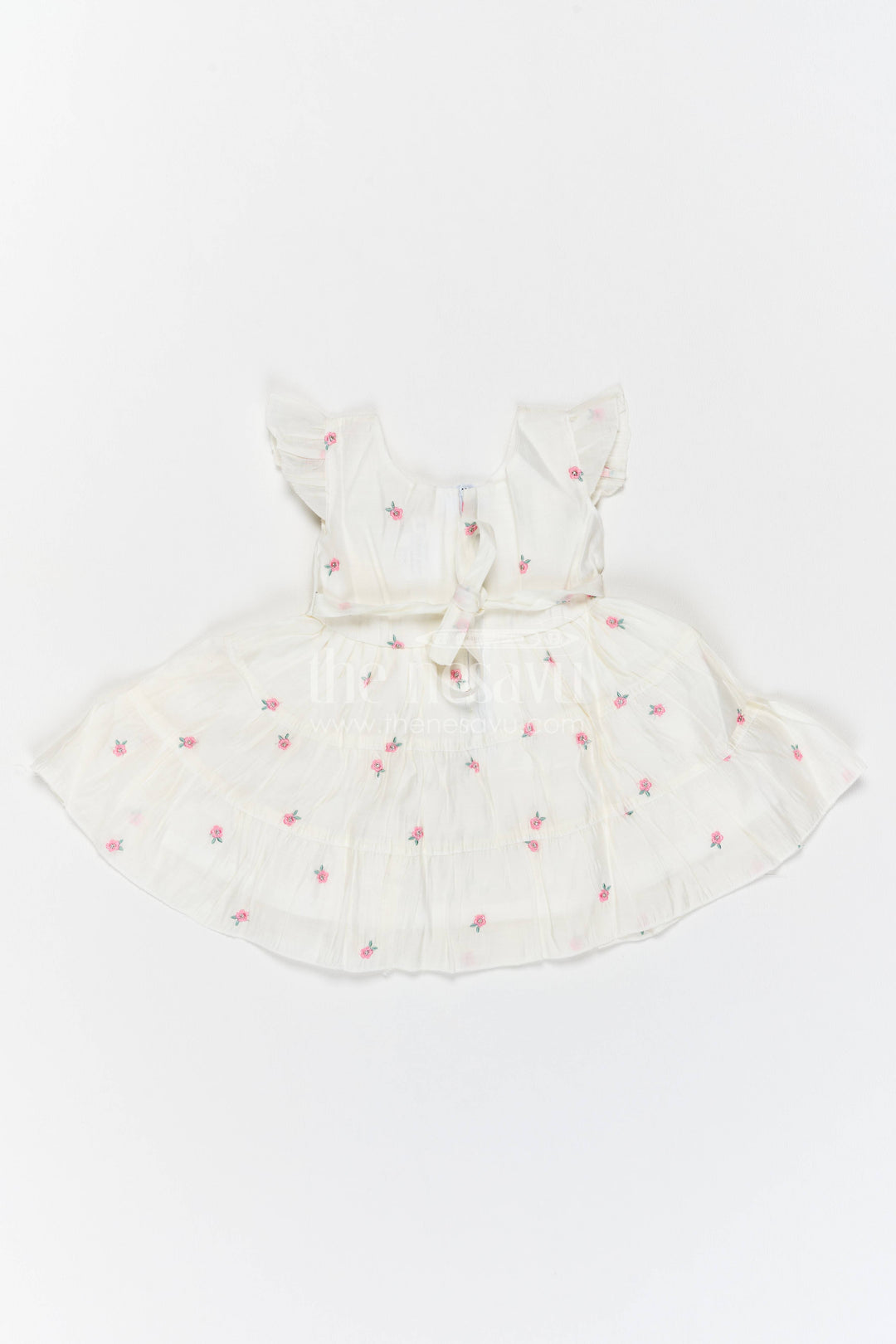 Girls Chanderi Frock in Off White with Thread Embroidery