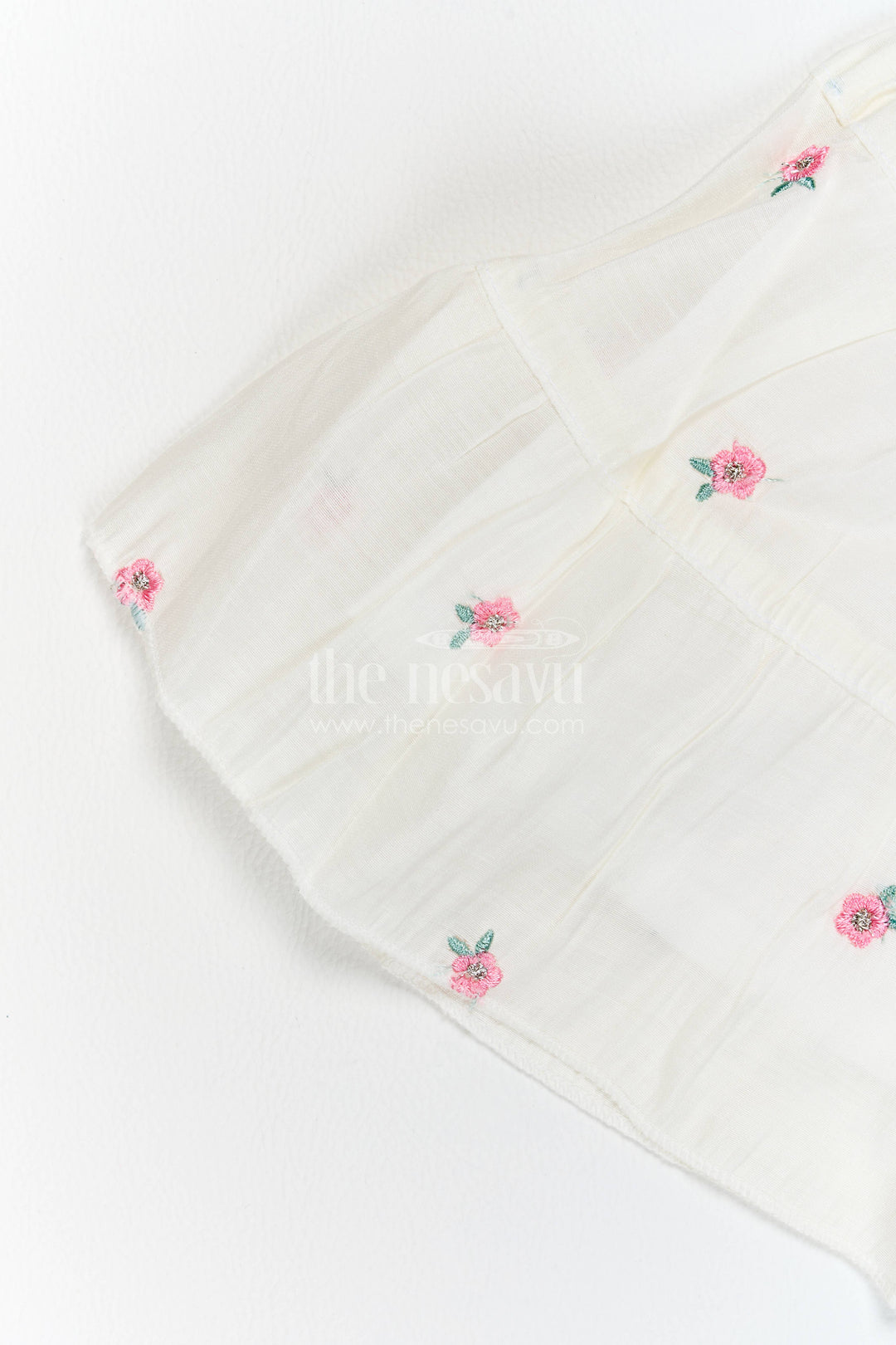 Girls Chanderi Frock in Off White with Thread Embroidery