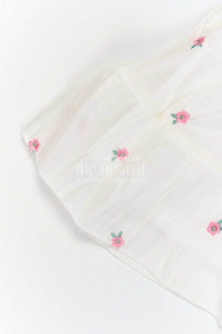 Girls Chanderi Frock in Off White with Thread Embroidery