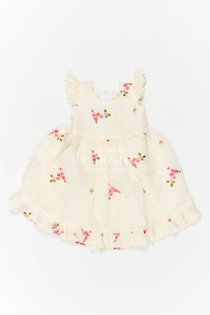 Chanderi Dress for Girls in Cream for Family Celebrations