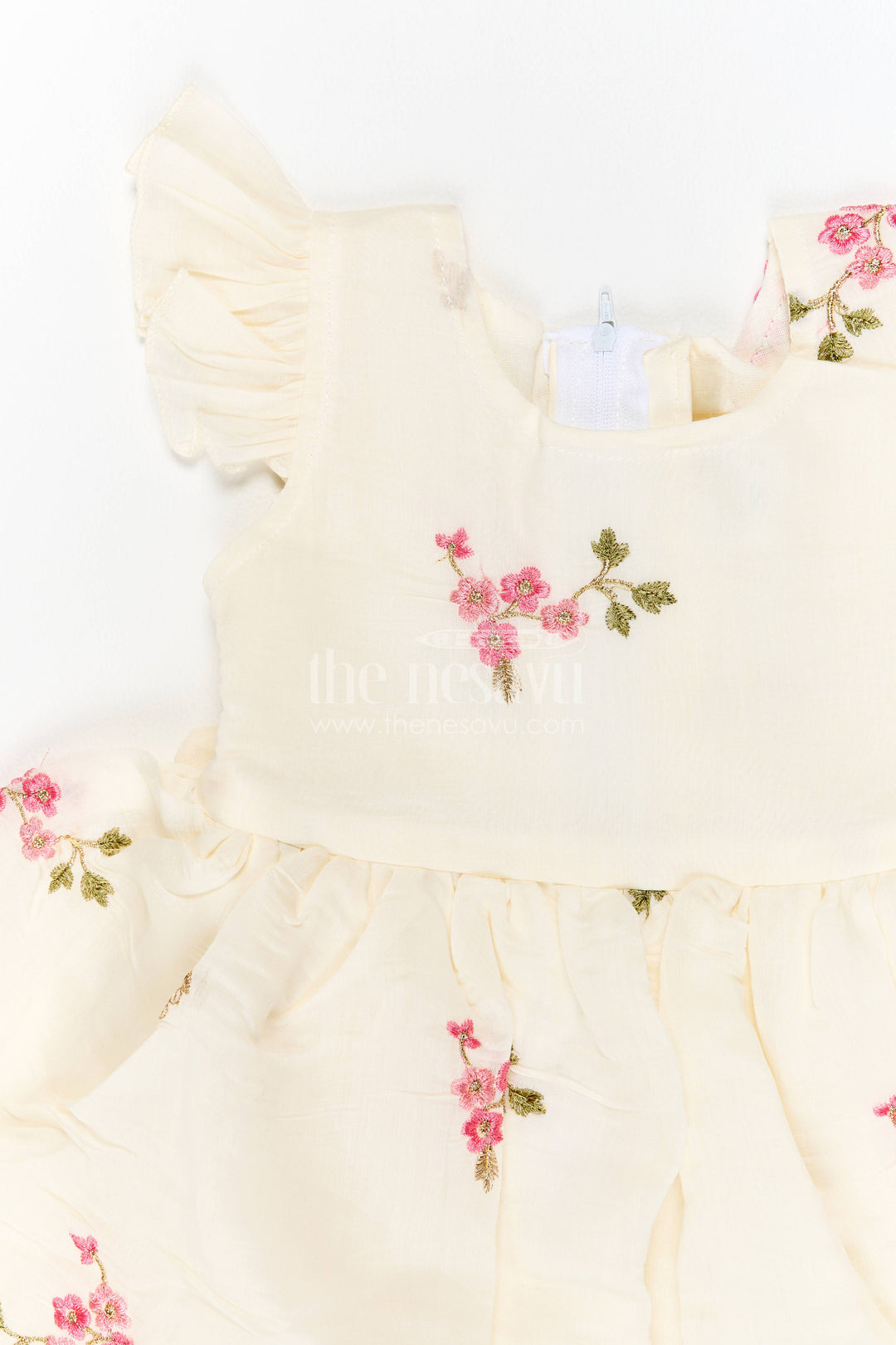 Chanderi Dress for Girls in Cream for Family Celebrations