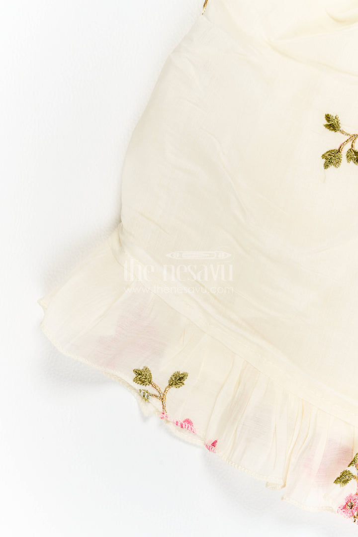Chanderi Dress for Girls in Cream for Family Celebrations