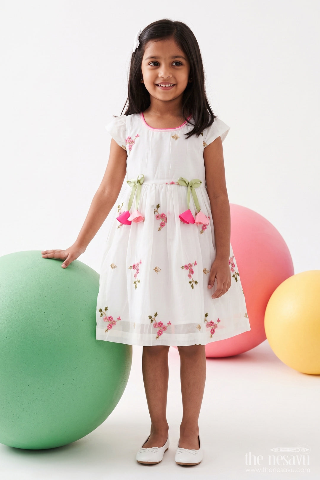Ethnic Frock for Girls in Off White for Celebrations and Photos