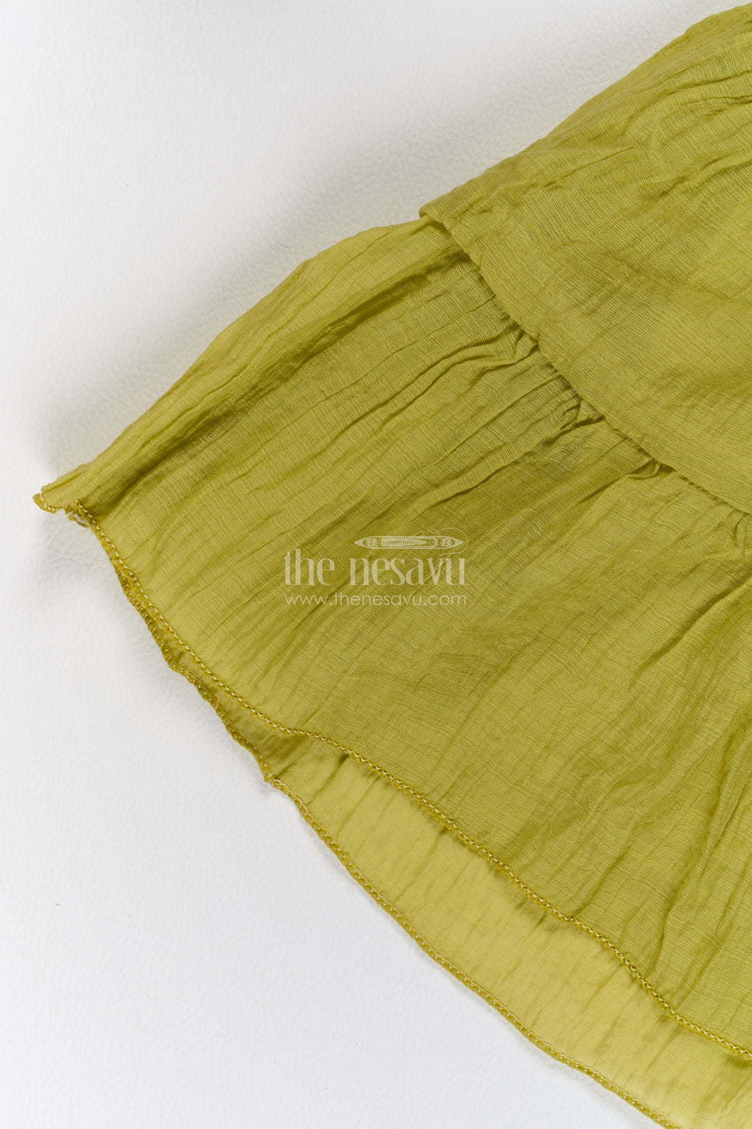 Girls Olive Green Lace Collar Side Bow Cotton Blend Frock