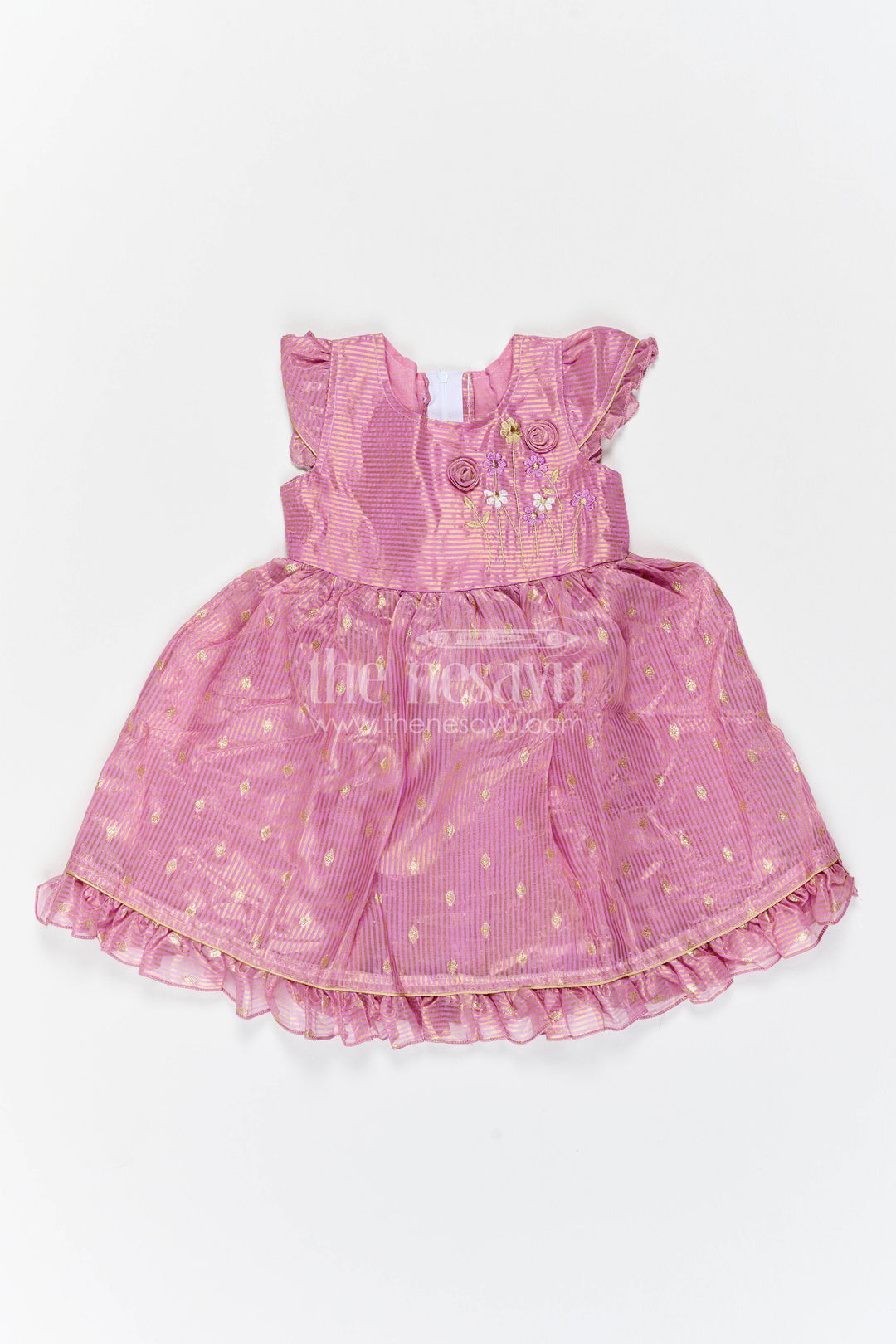 Girls Chanderi Frock in Purple with Woven Texture