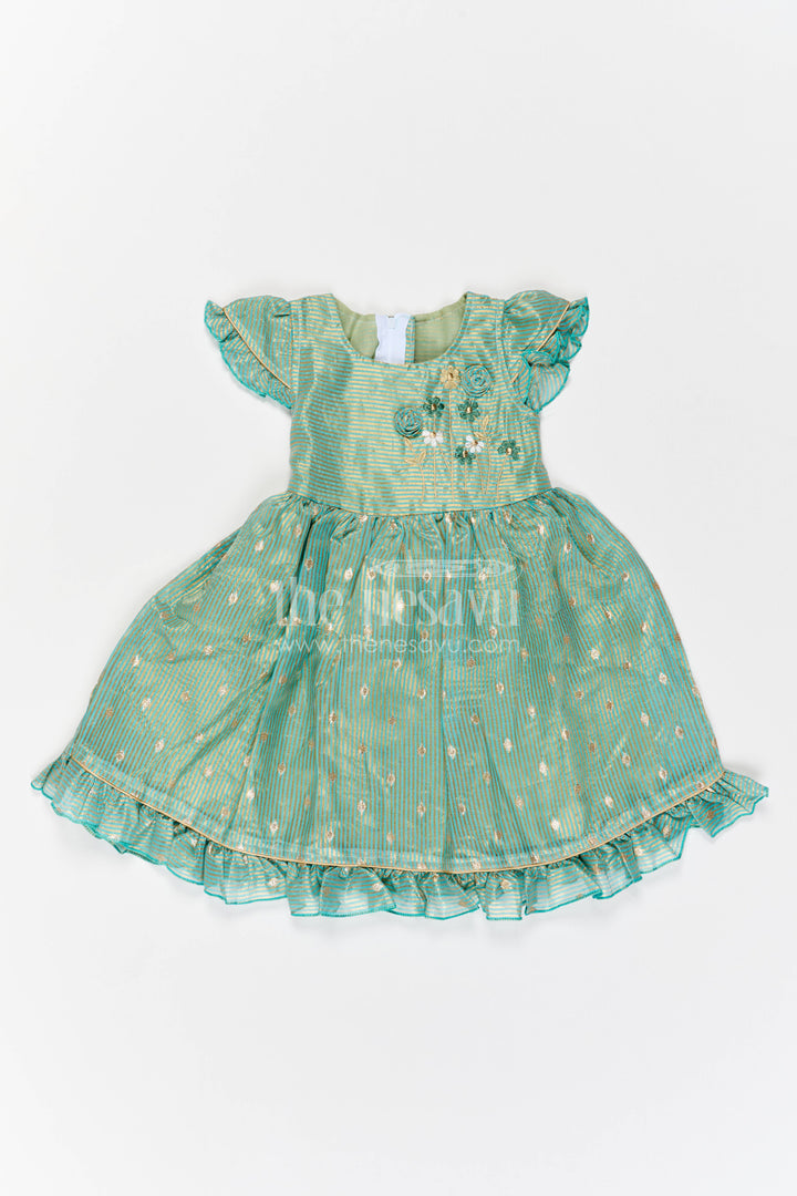 Chanderi Dress for Girls in Green for Family Celebrations