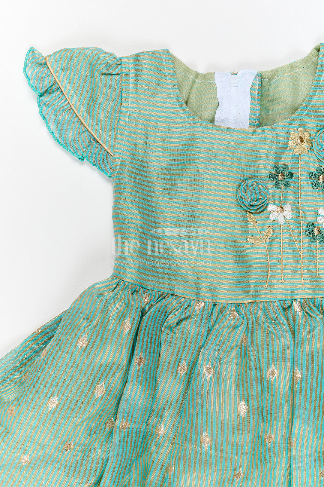 Chanderi Dress for Girls in Green for Family Celebrations