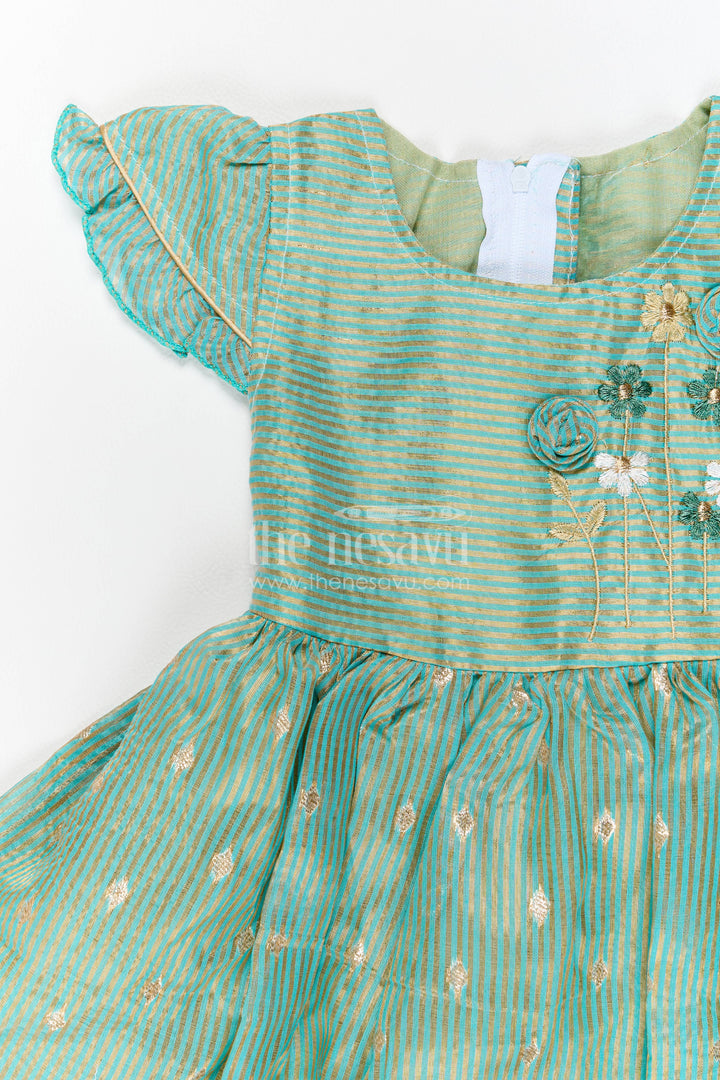 Chanderi Dress for Girls in Green for Family Celebrations