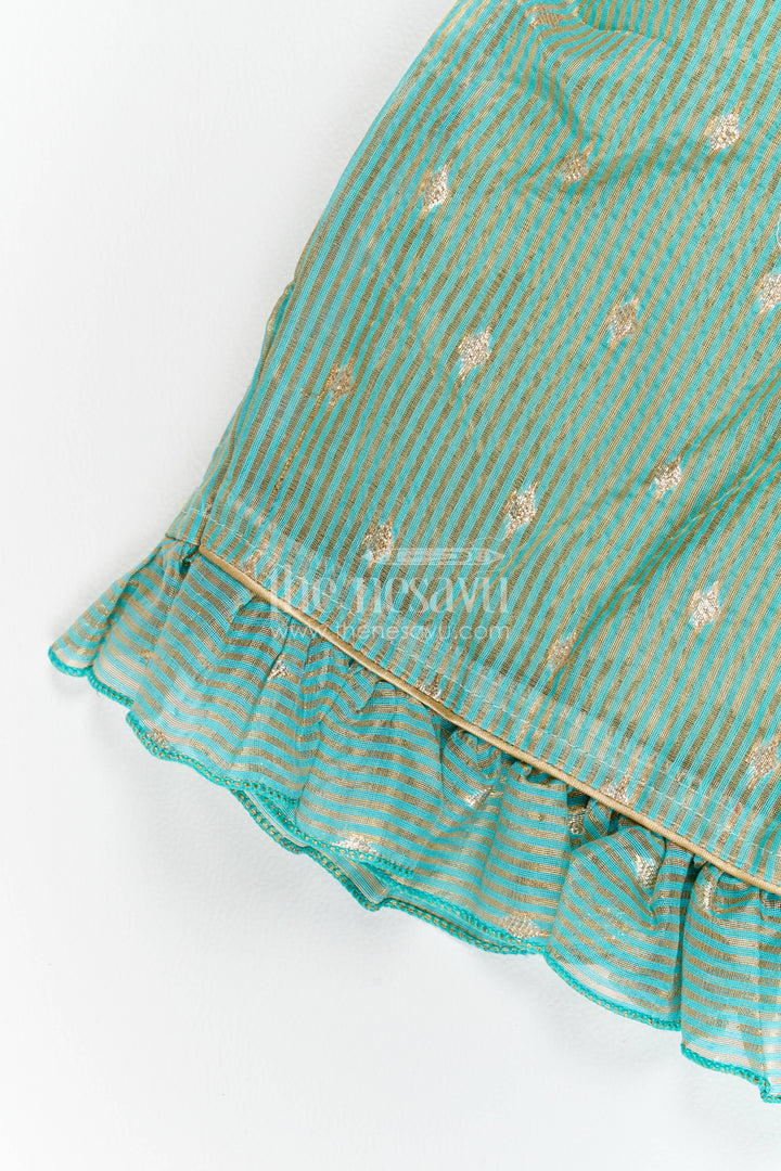 Chanderi Dress for Girls in Green for Family Celebrations