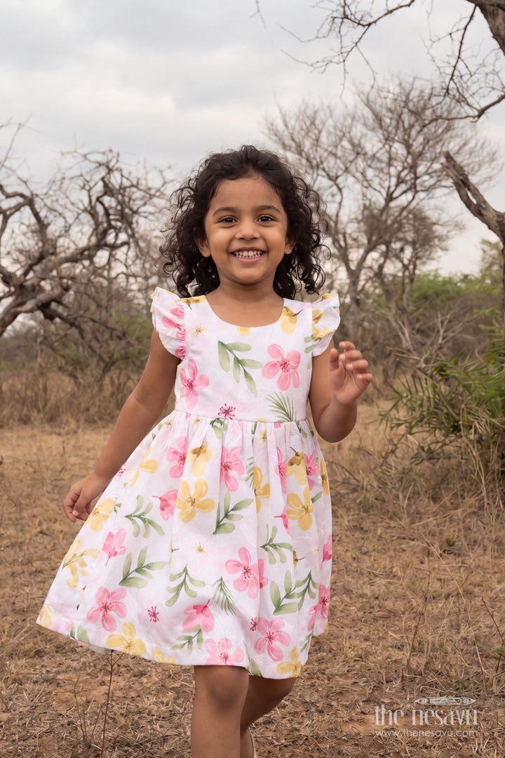 Girls Cotton Frock in Pink with Digital Print