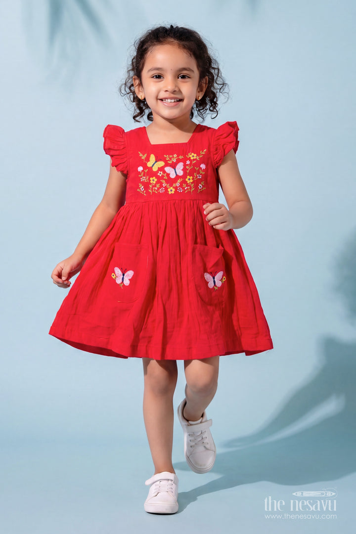 Girls Cotton Frock with Thread Embroidery for Family Functions