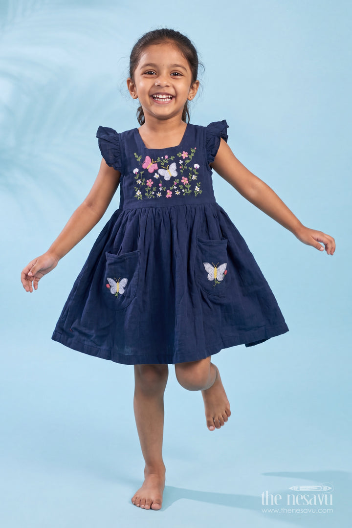 Cotton Dress for Girls in Blue with an Occasion Ready Finish