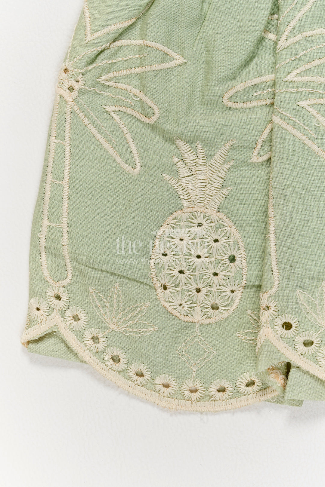 Girls Sage Green Palm Pineapple Bow Cotton Frock