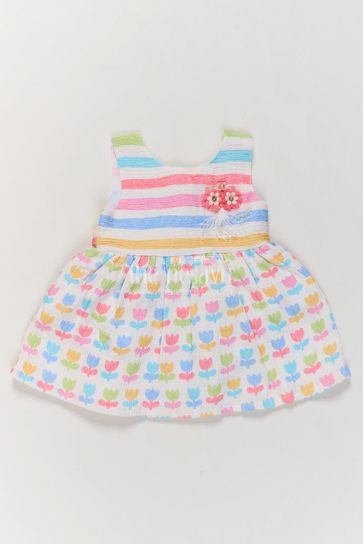 Girls Multicolour Cotton Blend Blue Tulip Stripes Frock