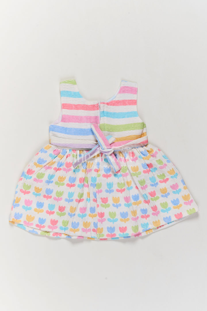 Girls Multicolour Cotton Blend Blue Tulip Stripes Frock