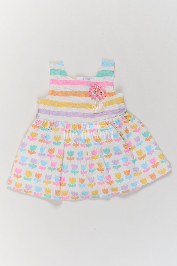 Girls Multicolour Lilac Tulip Stripes Cotton Blend Frock