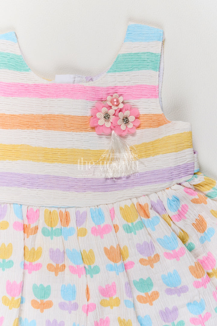 Girls Multicolour Lilac Tulip Stripes Cotton Blend Frock