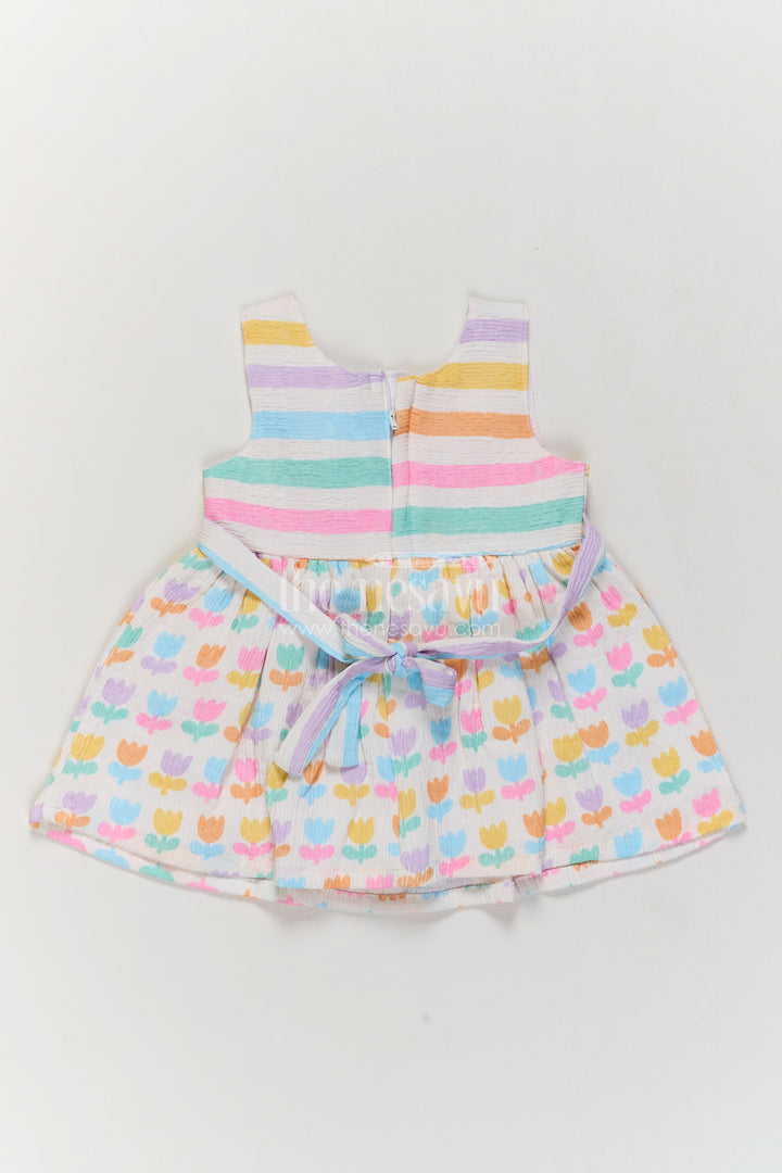 Girls Multicolour Lilac Tulip Stripes Cotton Blend Frock