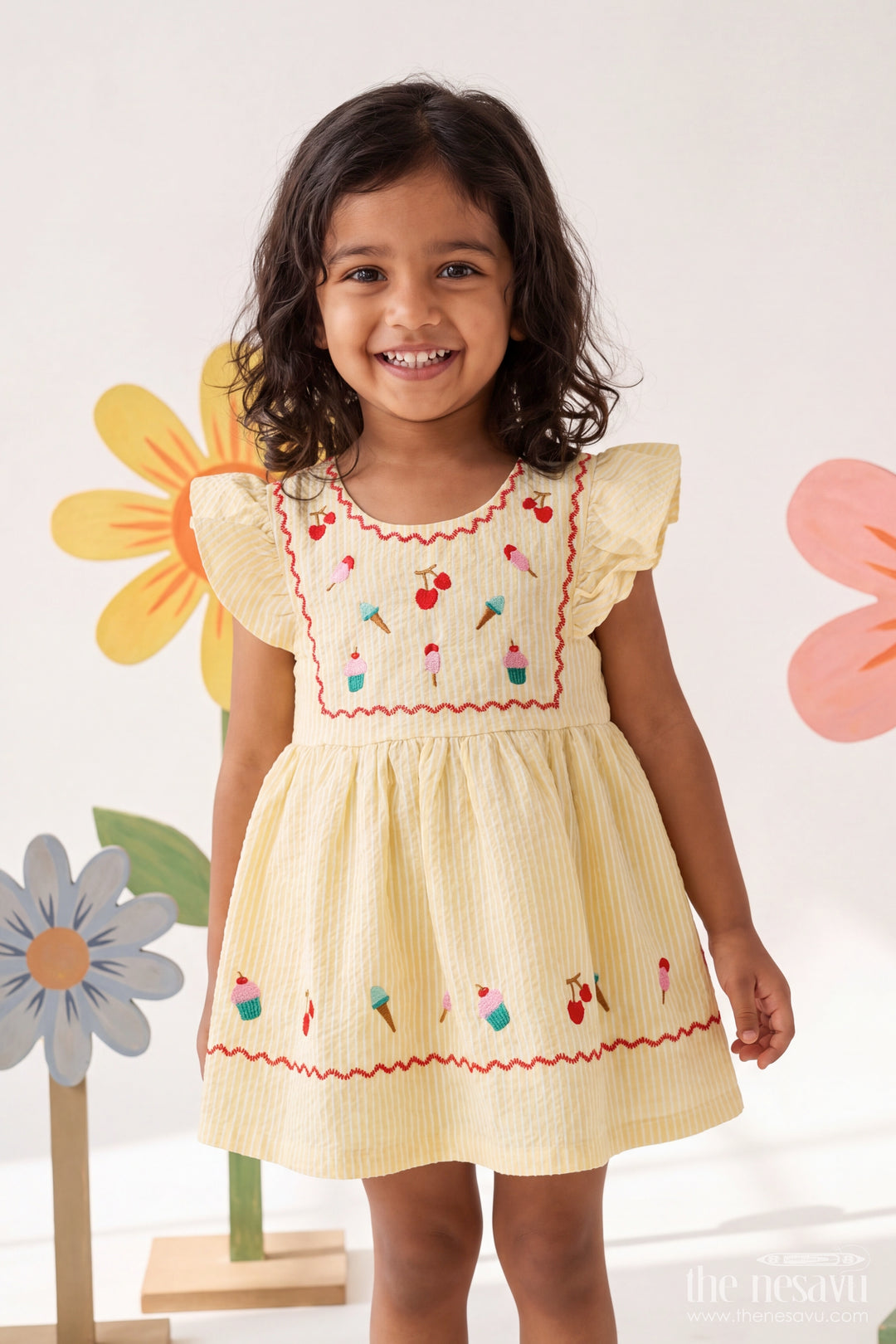 Girls Cotton Frock in Yellow for Special Functions
