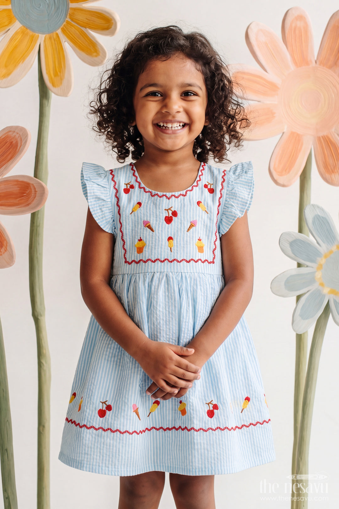 Cotton Dress for Girls in Blue for Milestone Days