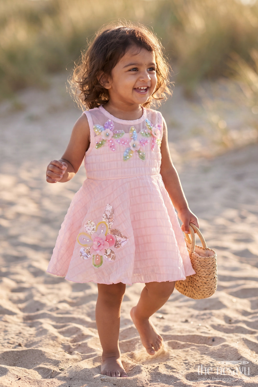 Party Frock for Girls in Peach for Celebrations and Photos