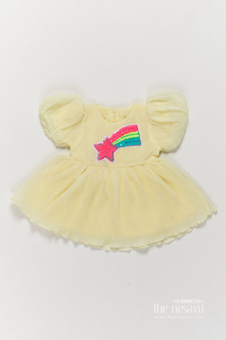 Girls Fancy Frock in Yellow with Smart Tailoring