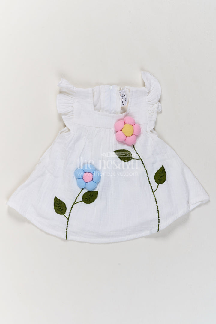 Baby Cotton Frock in Off White with Thread Embroidery