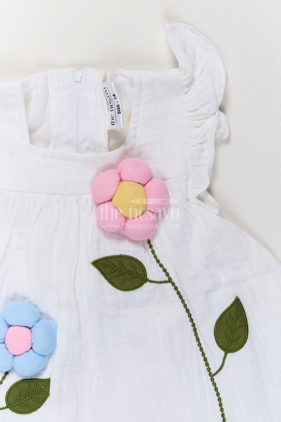 Baby Cotton Frock in Off White with Thread Embroidery