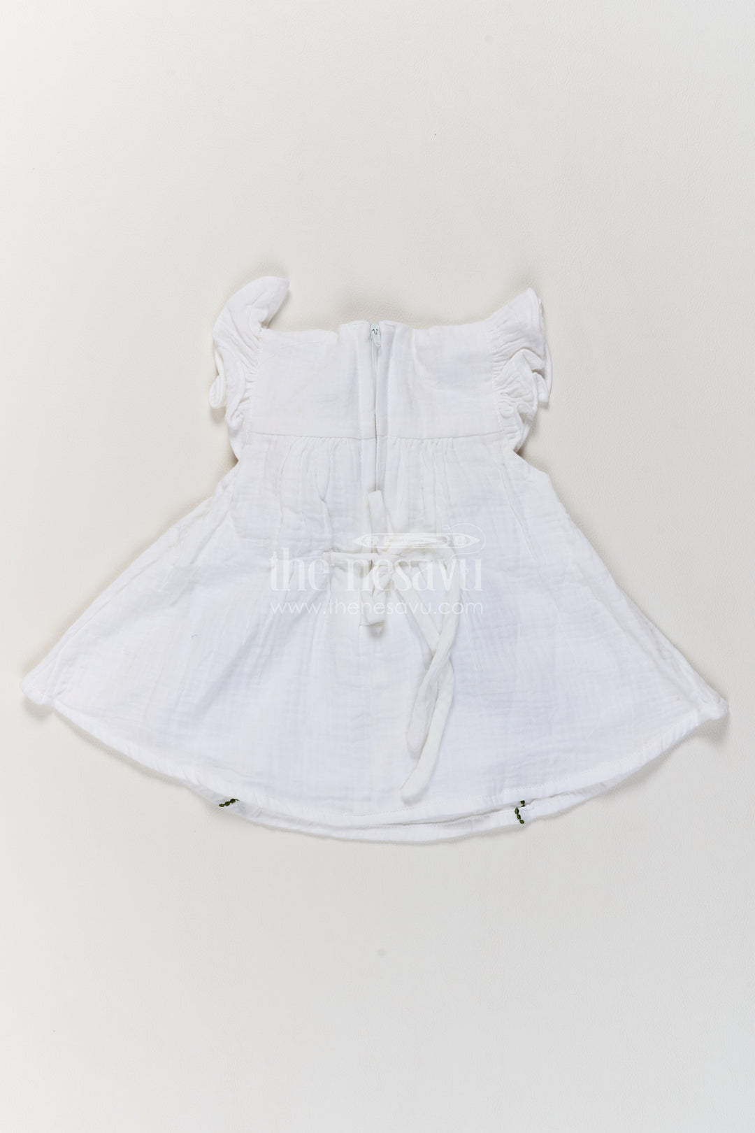 Baby Cotton Frock in Off White with Thread Embroidery