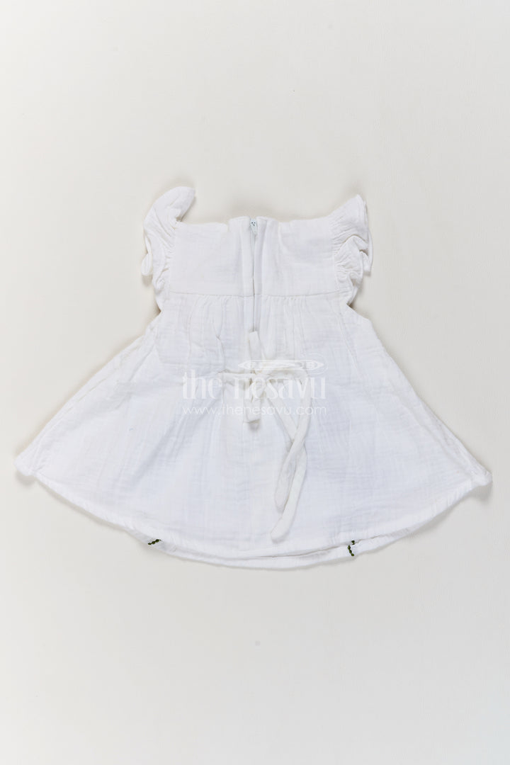 Baby Cotton Frock in Off White with Thread Embroidery