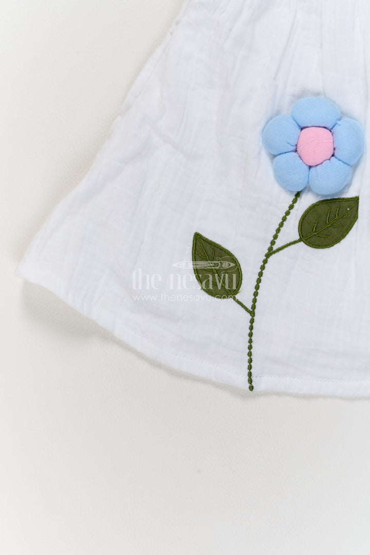Baby Cotton Frock in Off White with Thread Embroidery