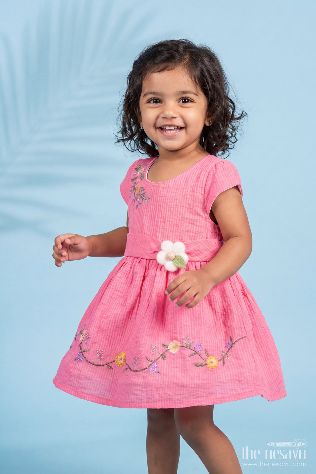 Infant Cotton Frock with Thread Embroidery for Weddings and Parties