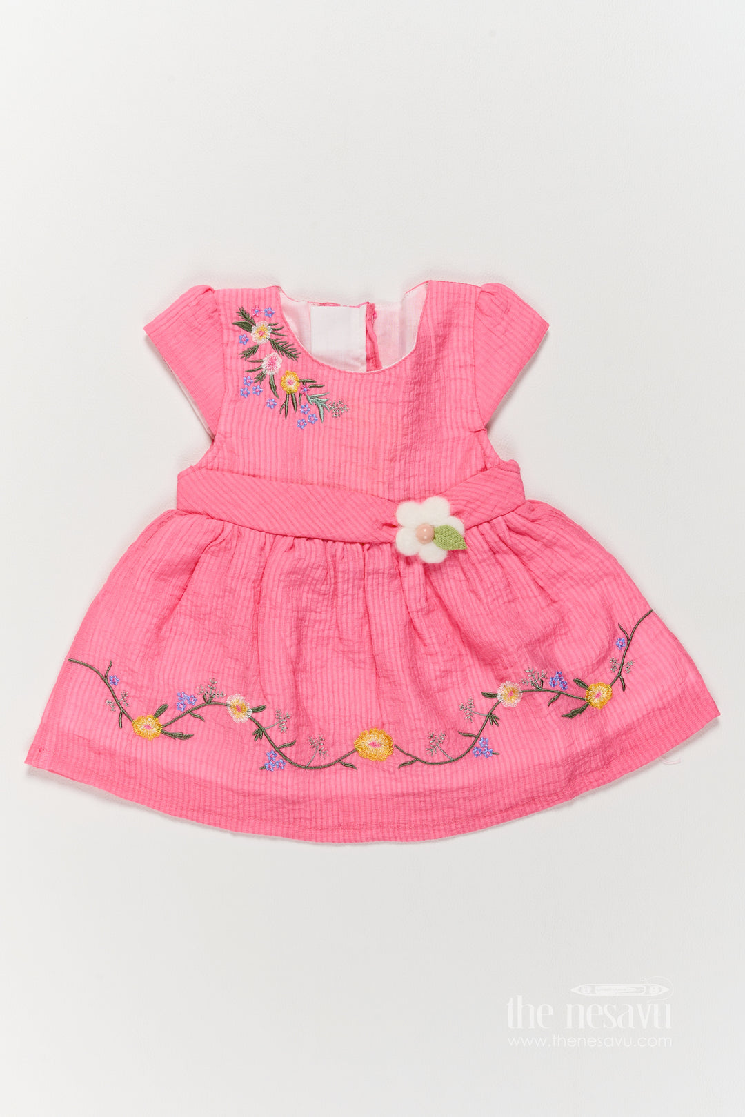 Infant Cotton Frock with Thread Embroidery for Weddings and Parties