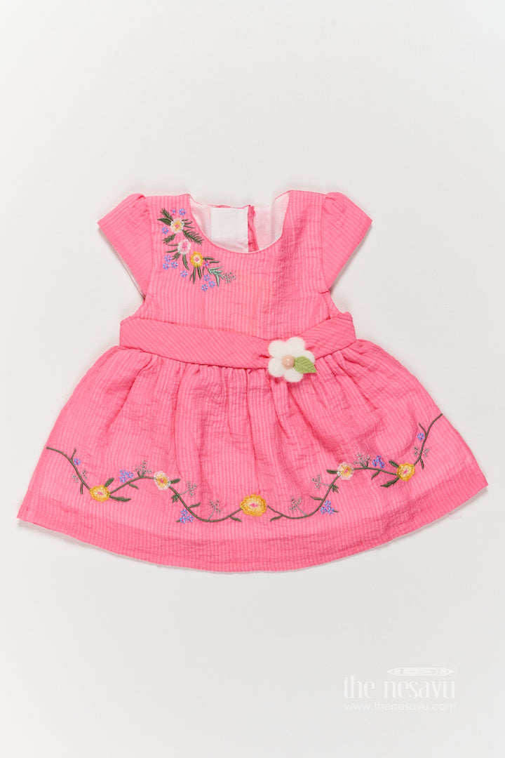 Infant Cotton Frock with Thread Embroidery for Weddings and Parties