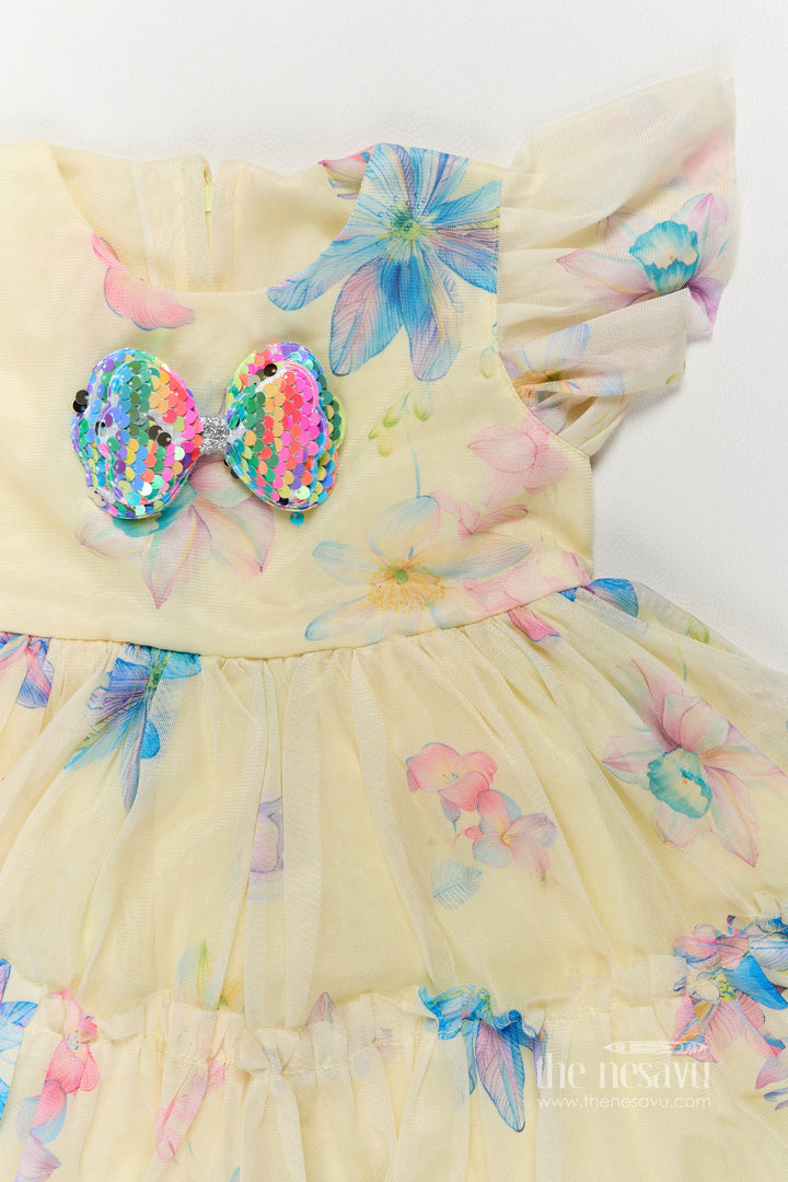 Girls Fancy Frock in Yellow with Digital Print