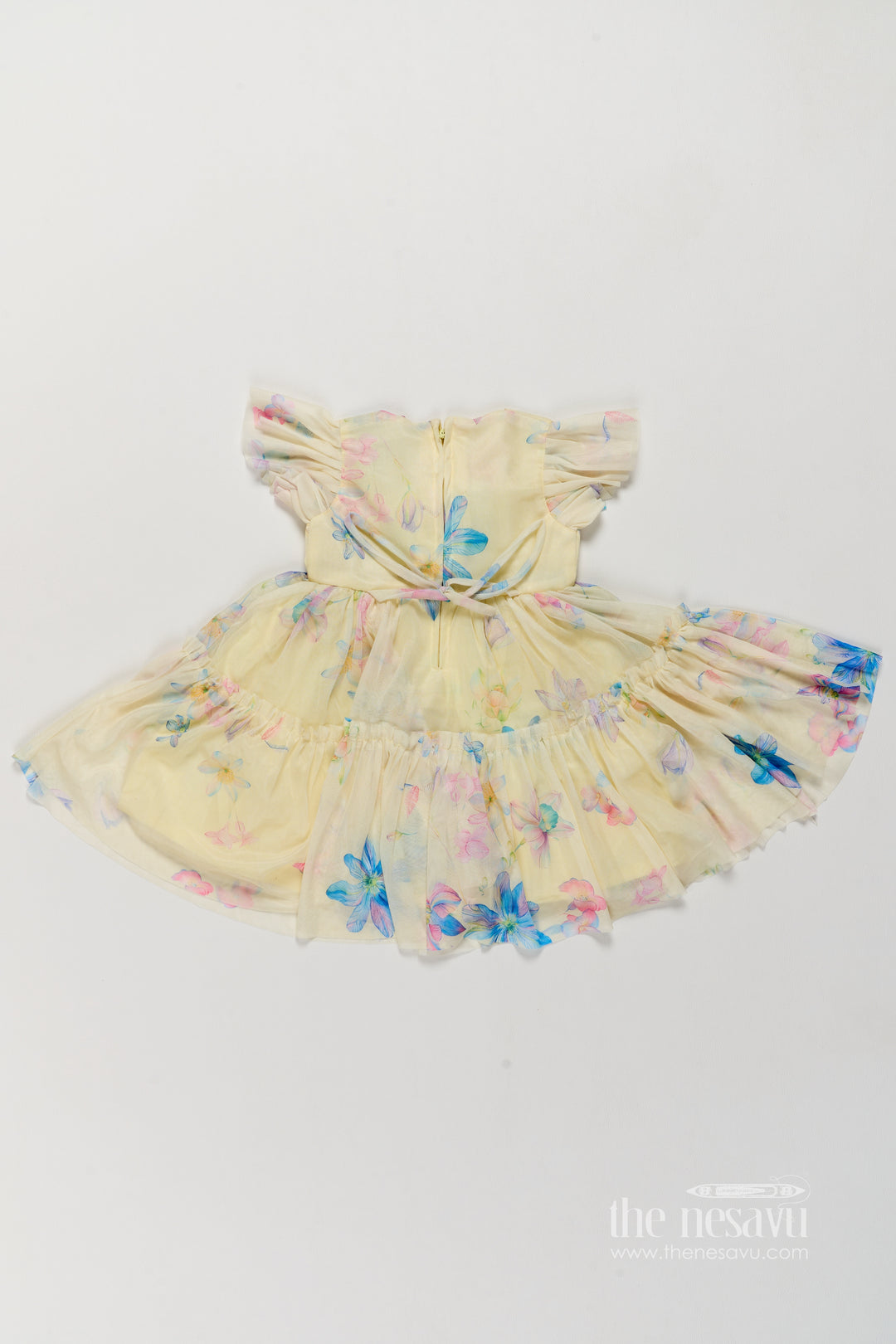 Girls Fancy Frock in Yellow with Digital Print