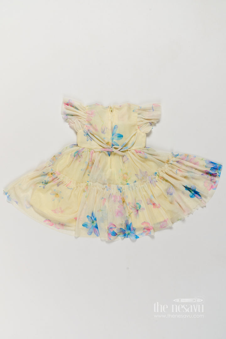Girls Fancy Frock in Yellow with Digital Print