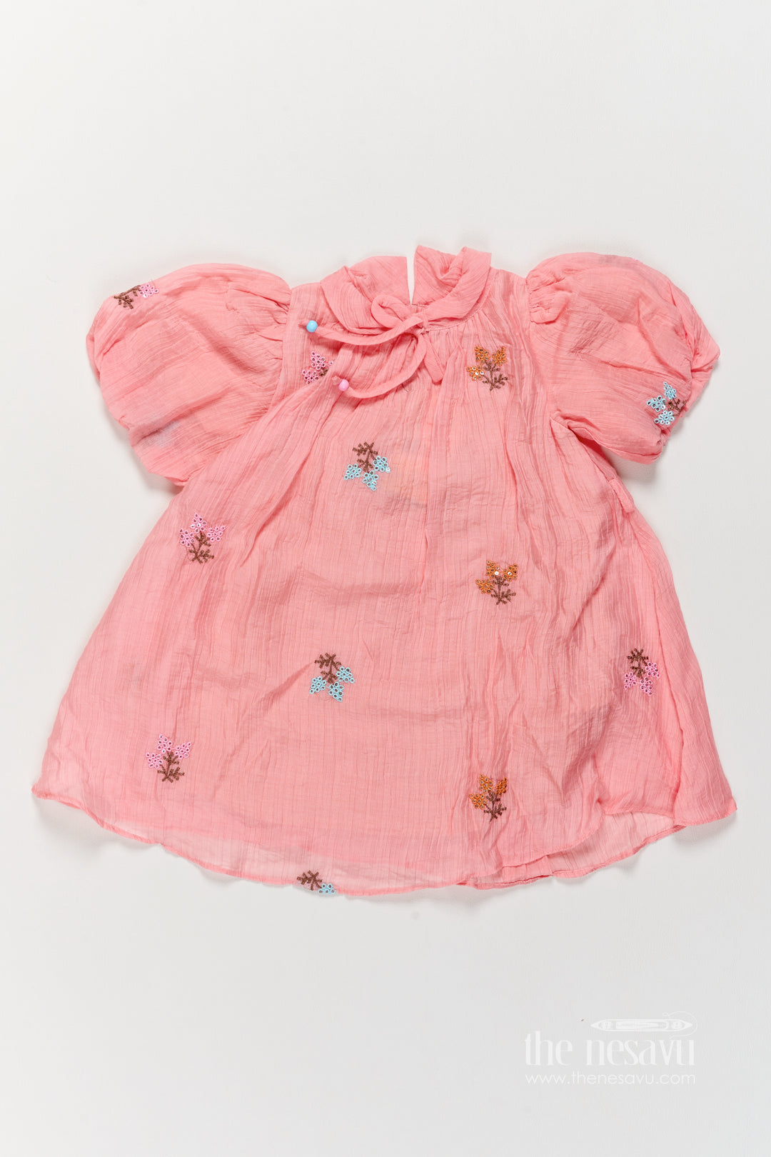 Chanderi Dress for Girls in Peach for Traditional Events