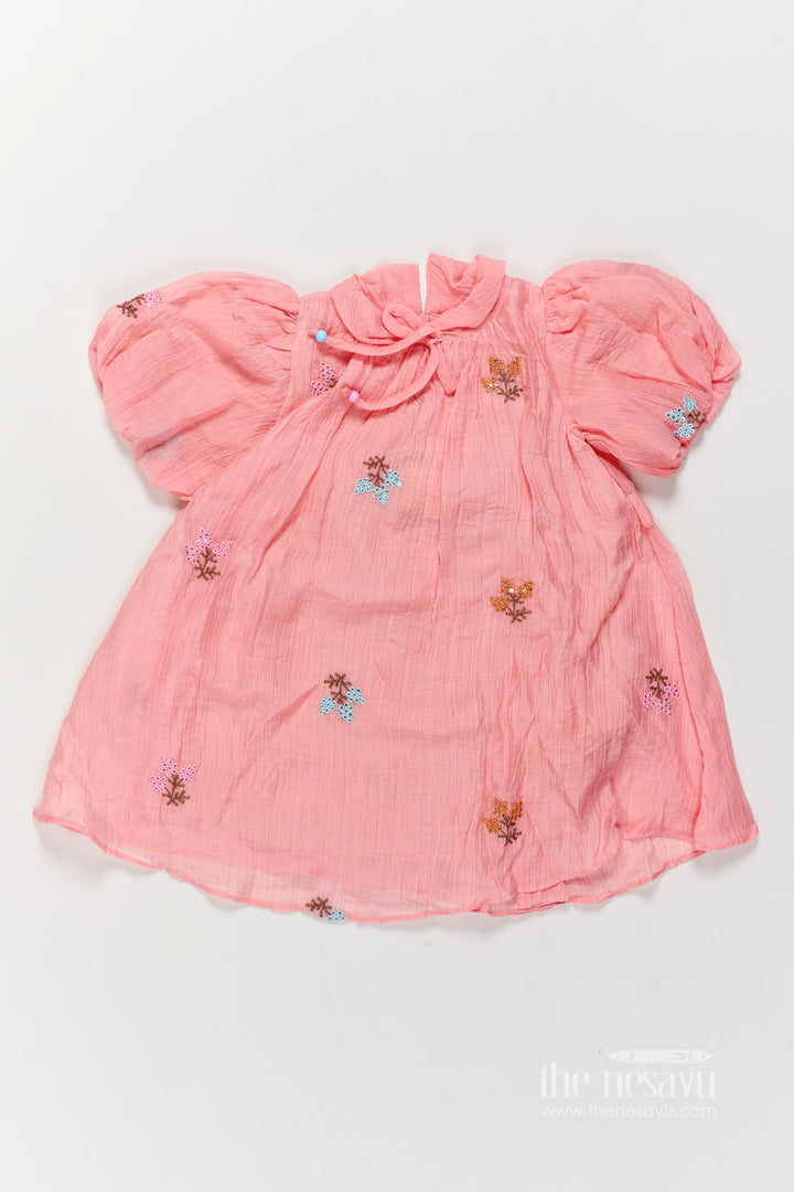 Chanderi Dress for Girls in Peach for Traditional Events