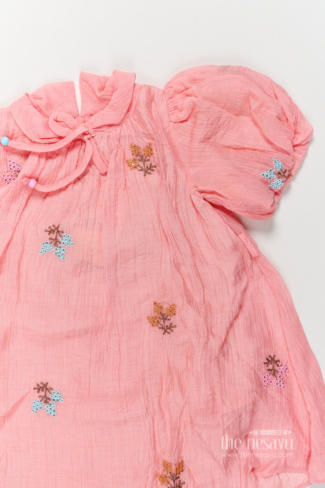 Chanderi Dress for Girls in Peach for Traditional Events