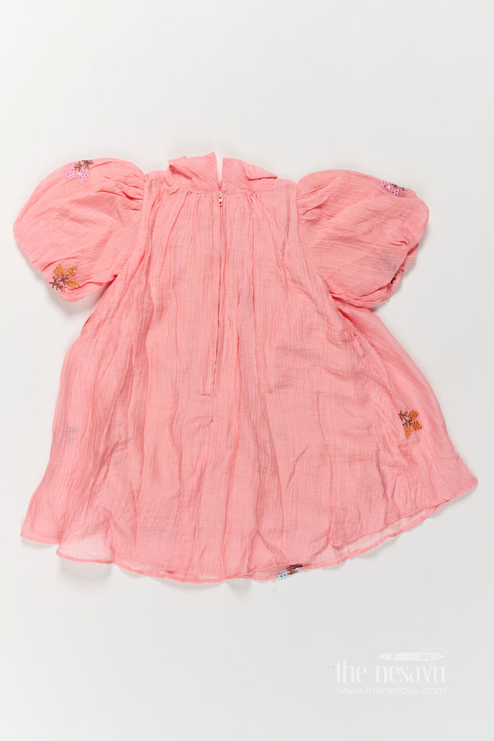 Chanderi Dress for Girls in Peach for Traditional Events