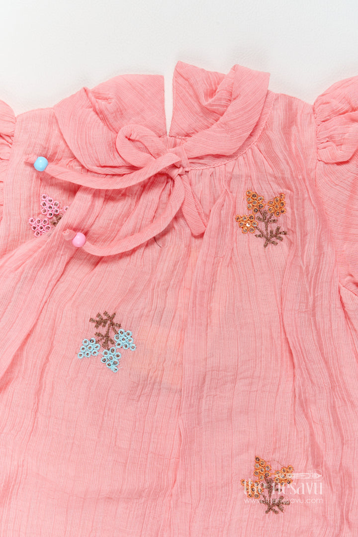 Chanderi Dress for Girls in Peach for Traditional Events