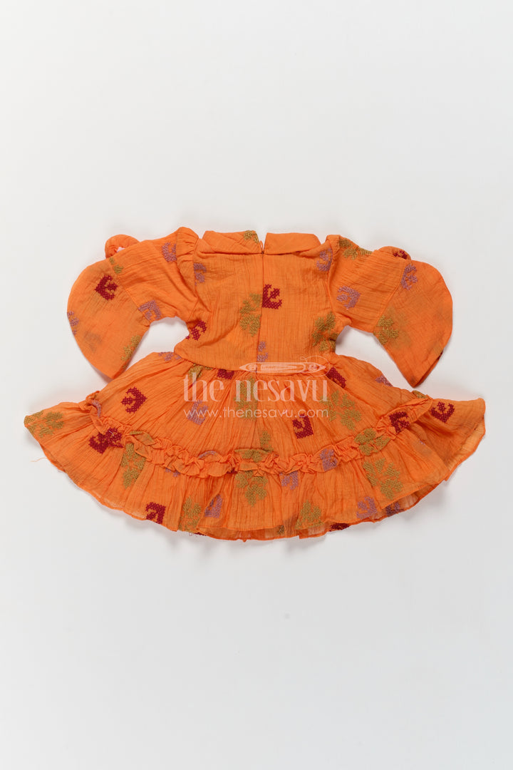 Girls Georgette Frock in Orange with Shoulder Rosette